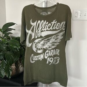 Affliction Men’s Live Fast T Shirt/Top/Tee Sz L Custom Garage  1973 Green RARE